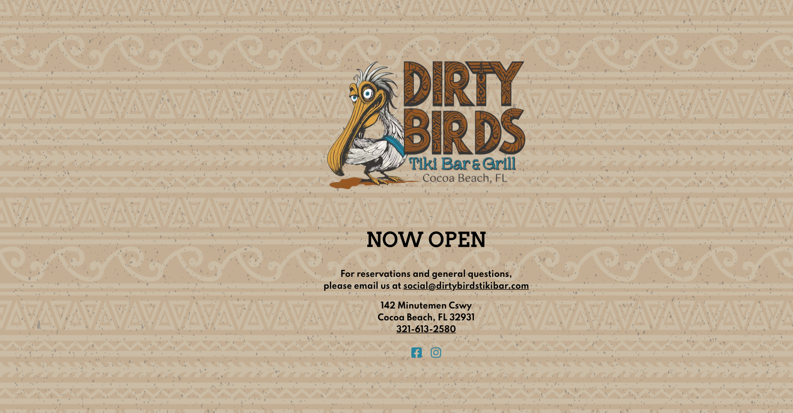 Dirty Birds logo with a cartoon bird holding a drumstick, set against a patterned background.