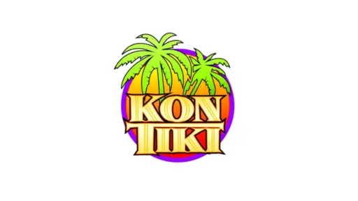 Kon Tiki logo with palm trees over vibrant circle background.