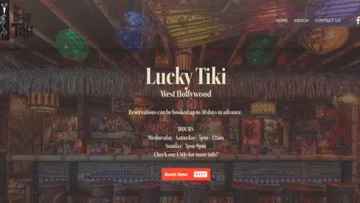 Tiki-themed bar with colorful hanging lanterns and thatched decor.