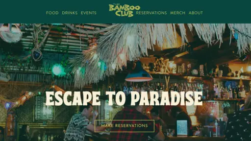 Tropical-themed bar with colorful lights and festive decor.