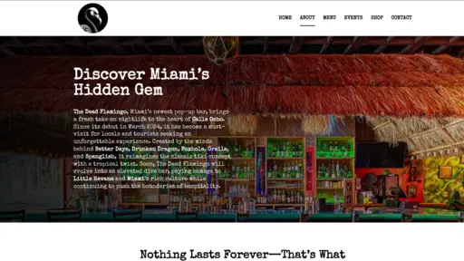 Tropical-themed bar with colorful lights and straw roof.