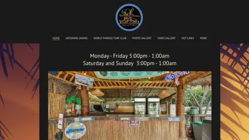 Tropical-themed bar with bamboo decor and colorful signs.